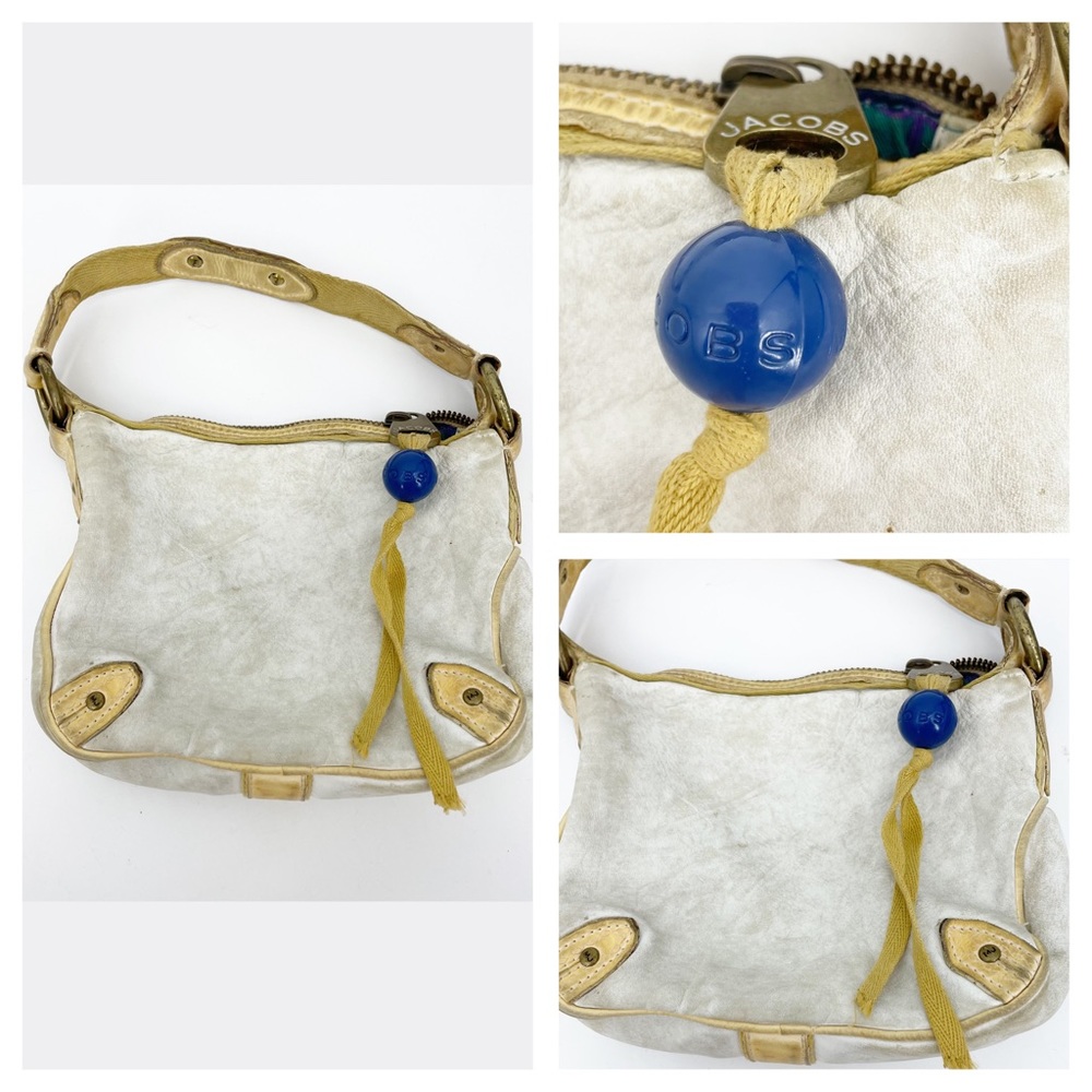 Marc Jacobs Vintage Distressed Leather Shoulder Bag Purse Zip Up Ivory 2000s Y2K